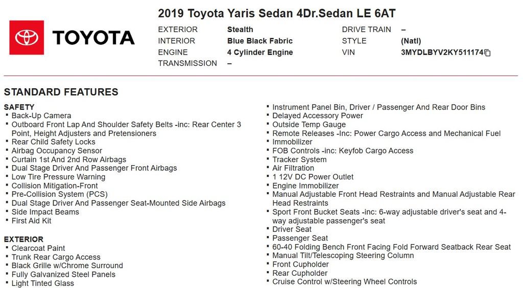 Used 2019 Toyota Yaris LE FWD image 16
