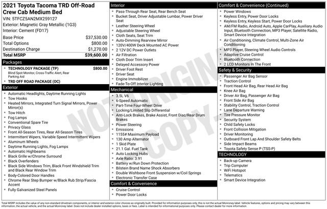 Used 2021 Toyota Tacoma TRD Off-Road w/ Technology Package image 32