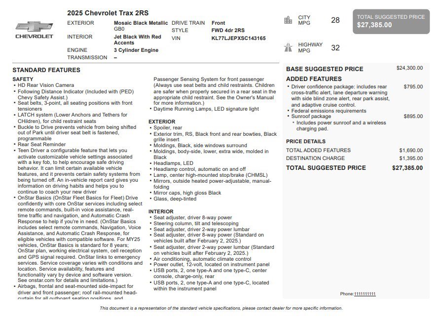 Certified 2025 Chevrolet Trax RS w/ Sunroof Package FWD image 34