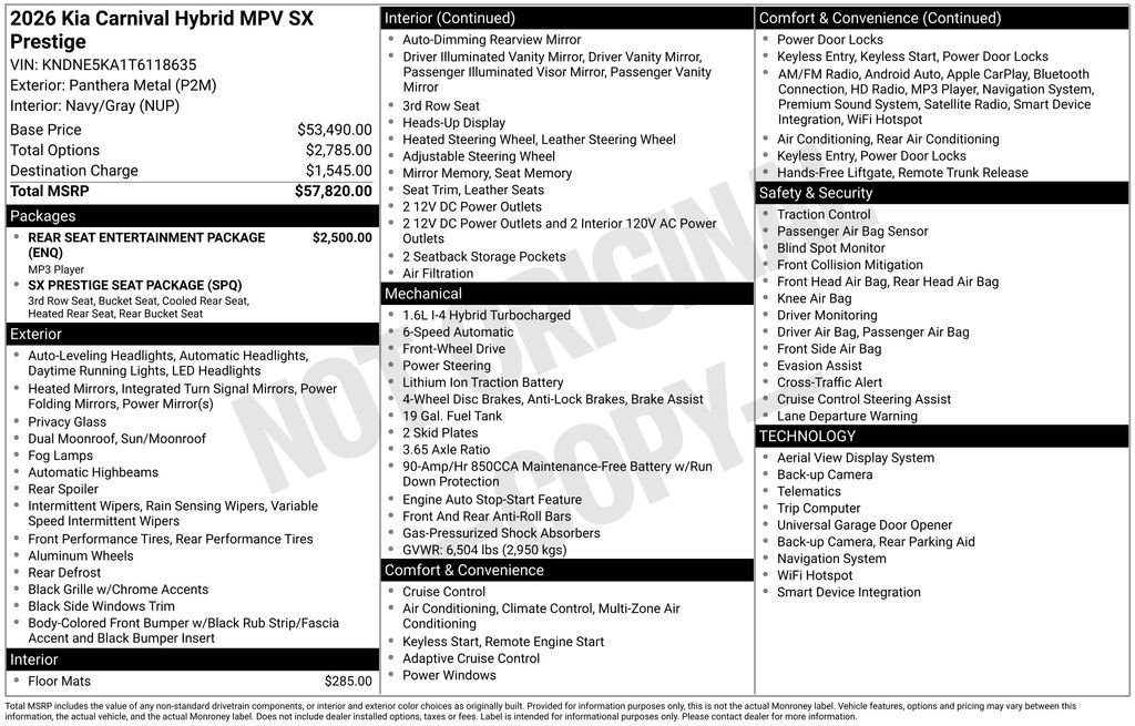 New 2026 Kia Carnival SX Prestige FWD image 6