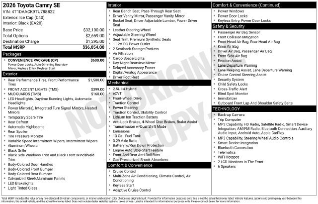 New 2026 Toyota Camry SE w/ Convenience Package FWD image 15