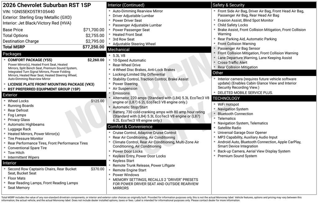 Used 2026 Chevrolet Suburban RST w/ Comfort Package RWD image 5