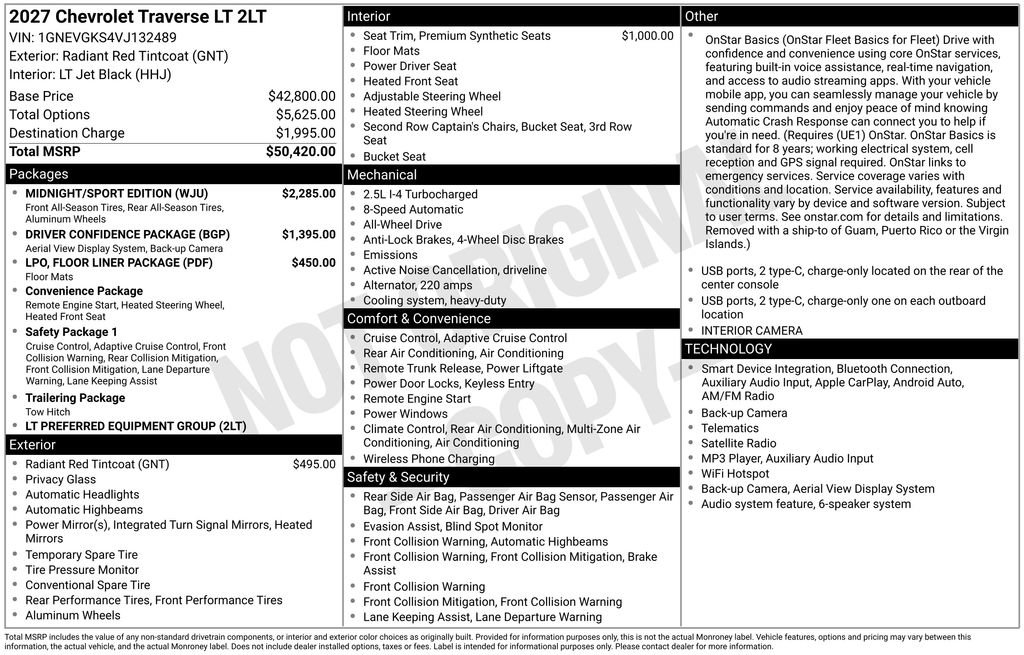 New 2027 Chevrolet Traverse LT w/ Midnight/Sport Edition AWD/4WD image 10