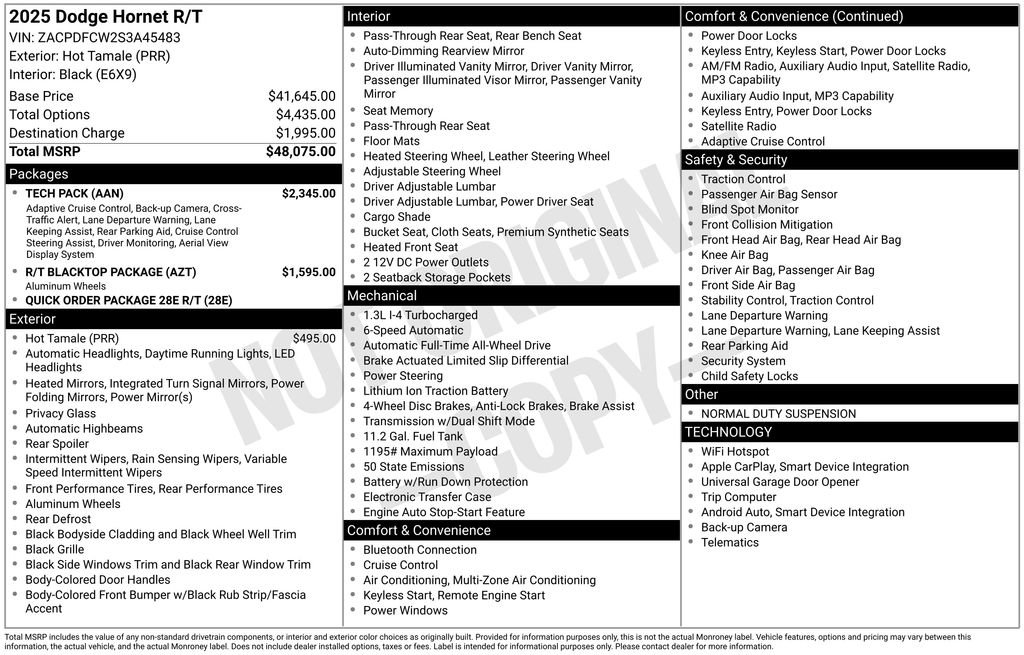 New 2025 Dodge Hornet R/T w/ Tech Pack image 3