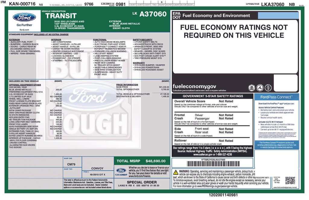 Used 2020 Ford Transit 250 Low Roof AWD w/ Interior Upgrade Package image 11