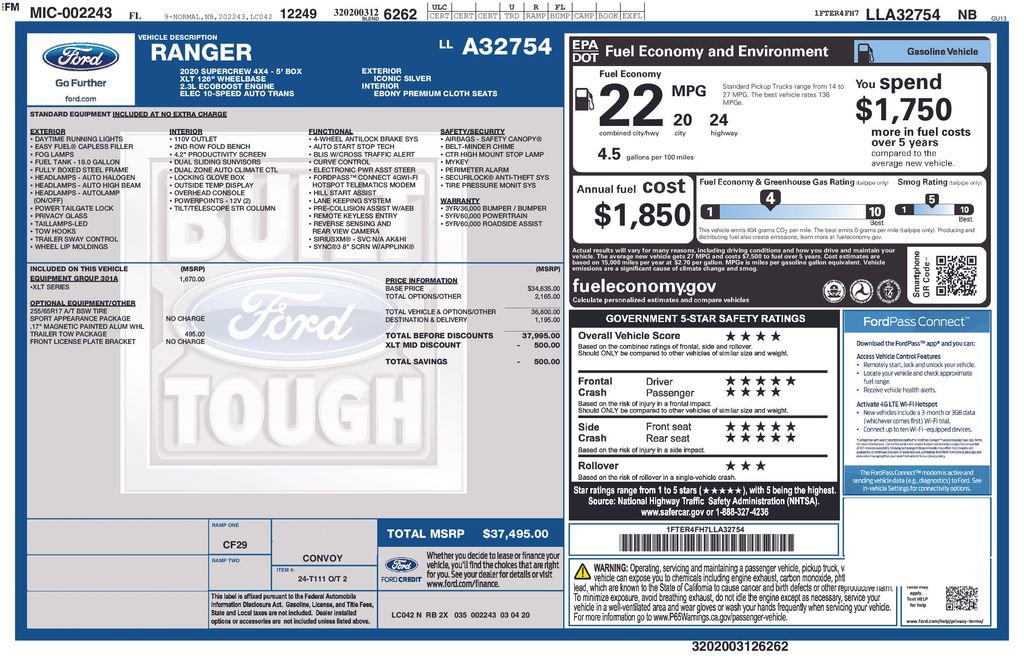 Used 2020 Ford Ranger XLT w/ Equipment Group 301A Mid image 28