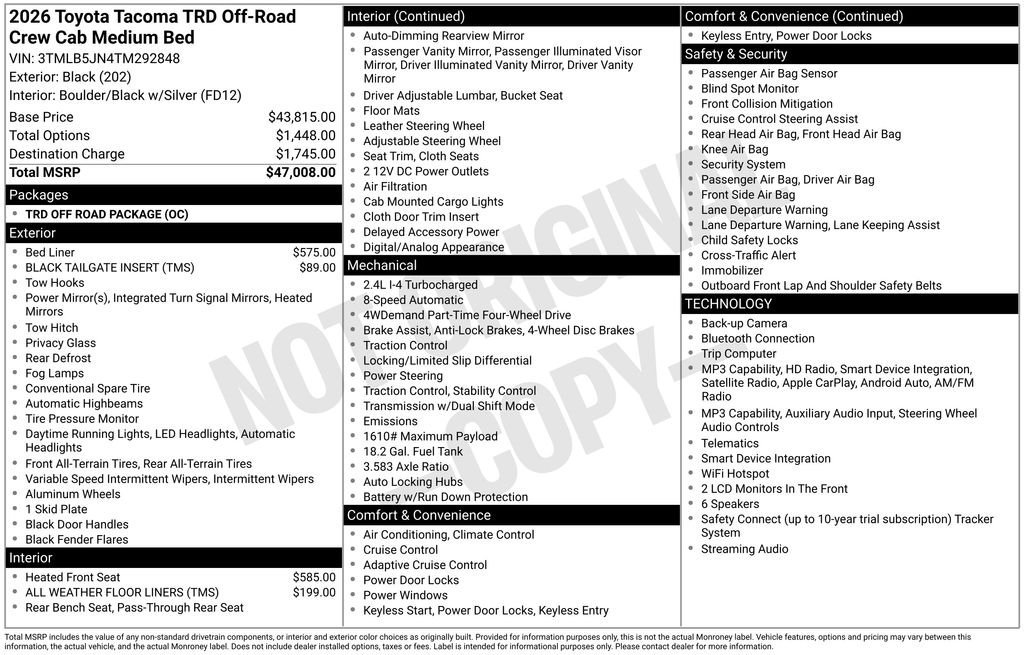 New 2026 Toyota Tacoma TRD Off-Road AWD/4WD image 7