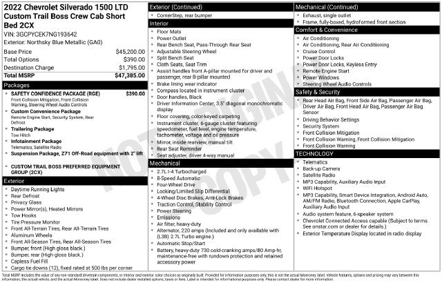 Used 2022 Chevrolet Silverado 1500 Custom Trail Boss w/ Safety Confidence Package AWD/4WD image 31