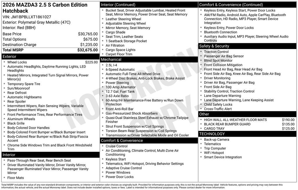 New 2026 MAZDA MAZDA3 Carbon image 34