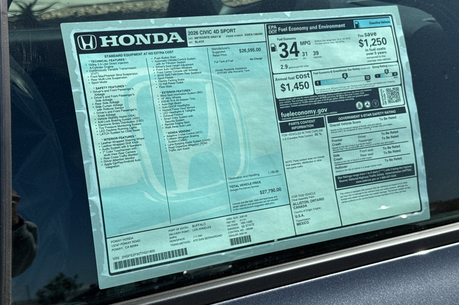 New 2026 Honda Civic Sport image 32