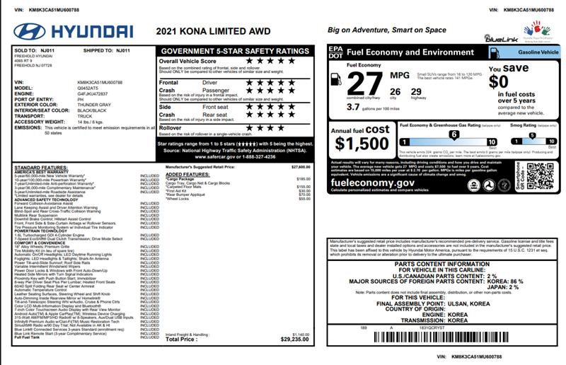 Used 2021 Hyundai Kona Limited w/ Cargo Package AWD/4WD image 3