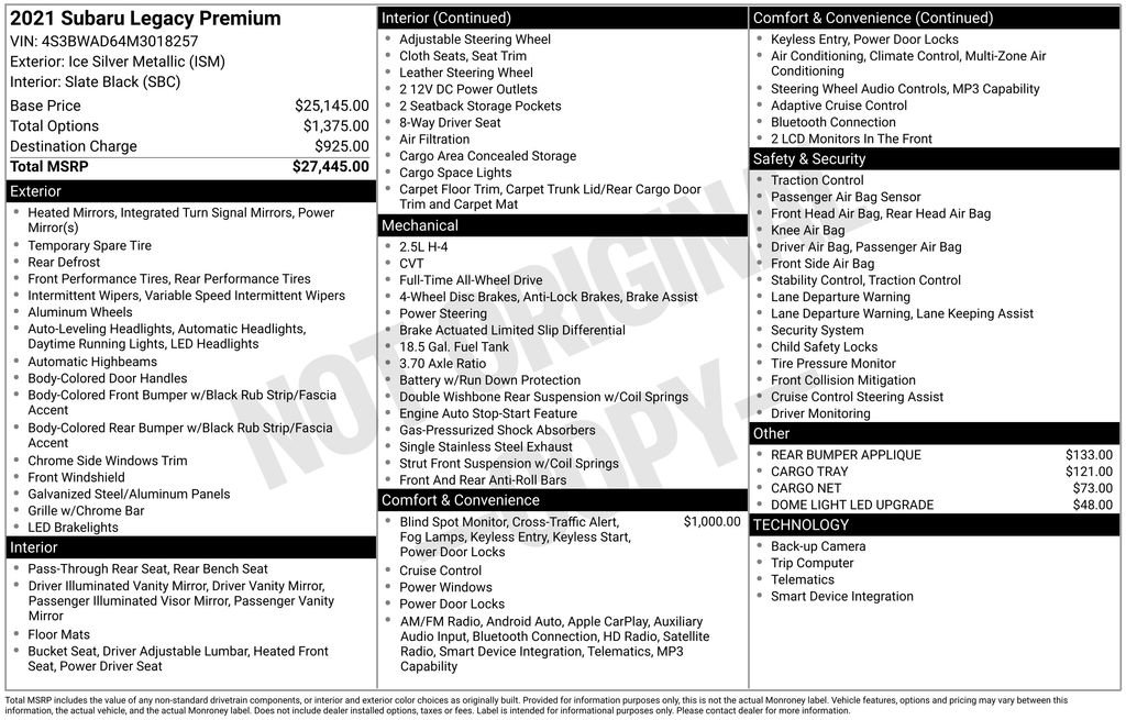 Used 2021 Subaru Legacy Premium AWD/4WD image 2