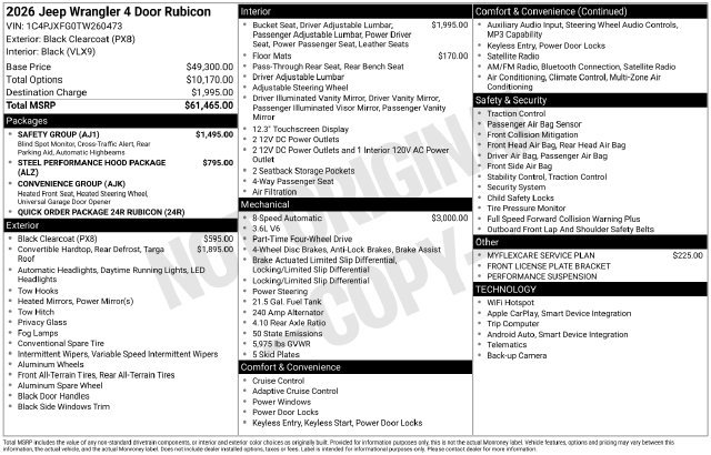 New 2026 Jeep Wrangler Unlimited Rubicon w/ Safety Group AWD/4WD image 27