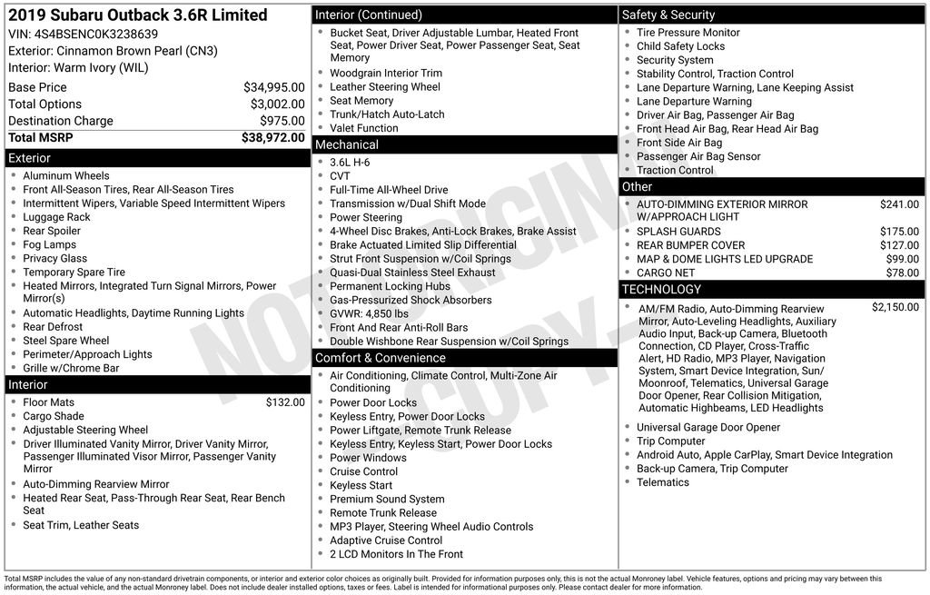 Used 2019 Subaru Outback 3.6R Limited image 7