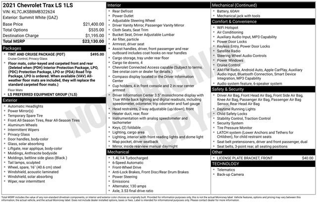Used 2021 Chevrolet Trax LS w/ Tint and Cruise Package FWD image 24