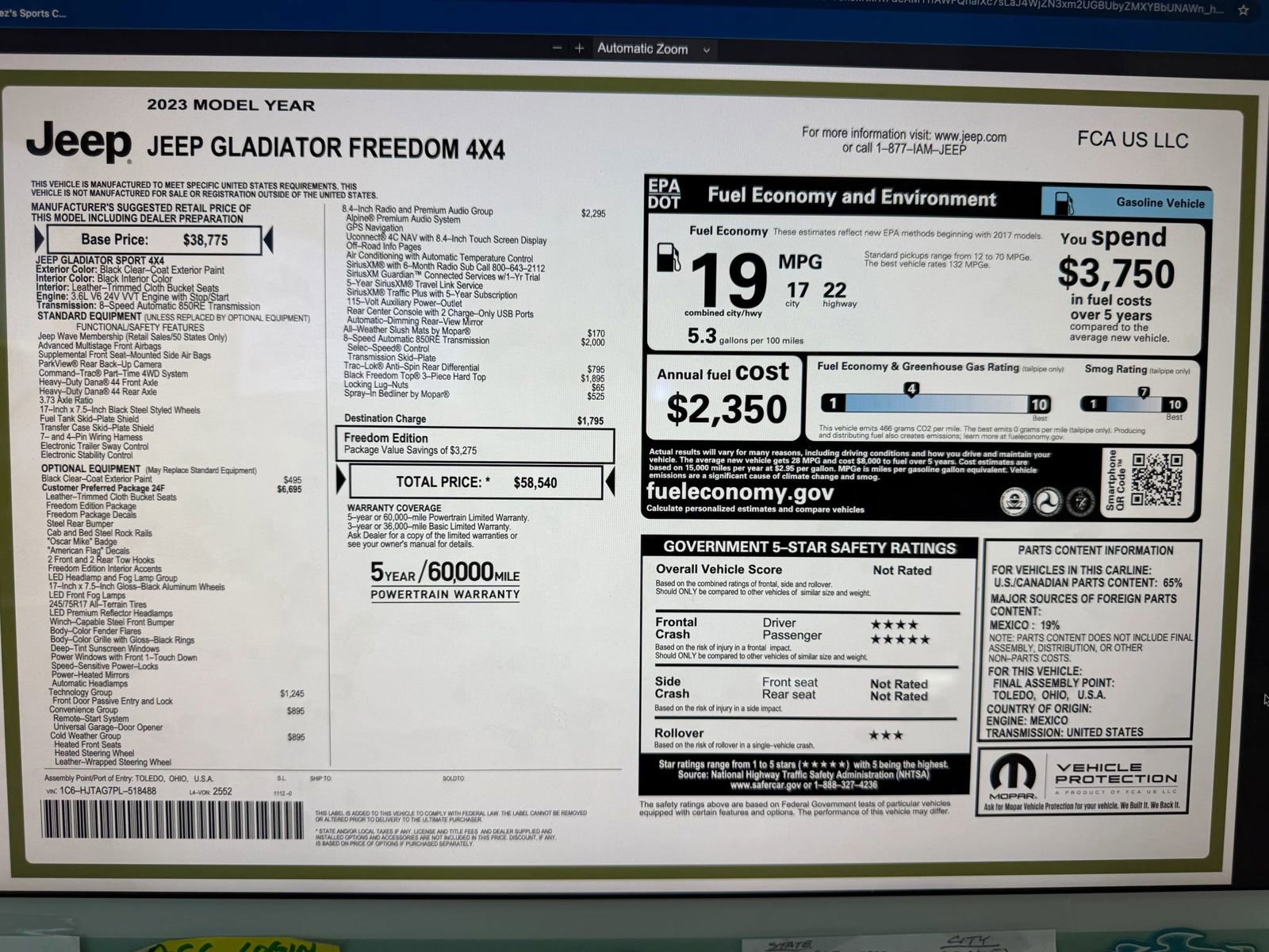 Used 2023 Jeep Gladiator Sport image 2