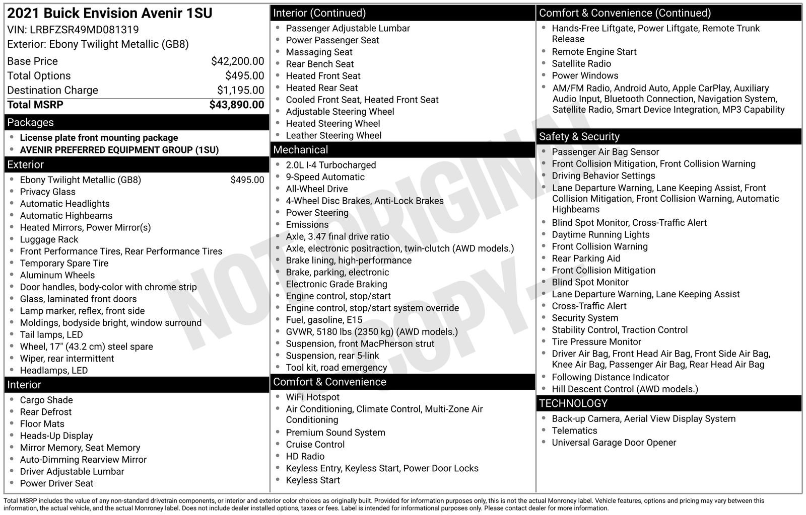 Certified 2021 Buick Envision Avenir AWD/4WD image 27