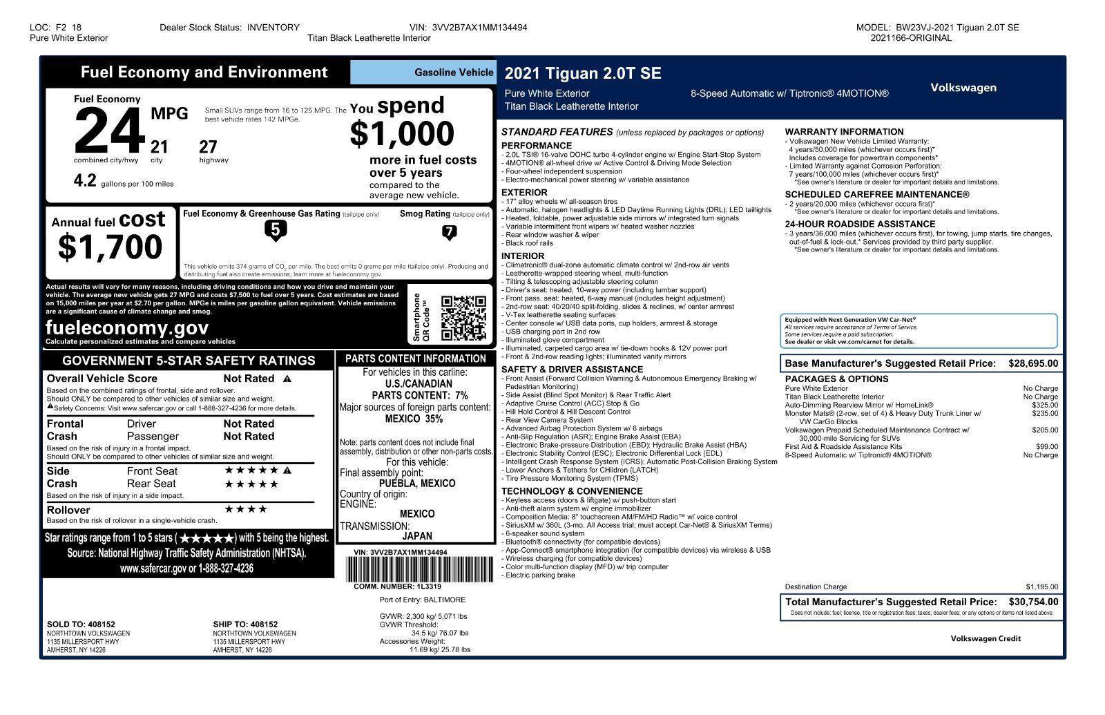 Certified 2021 Volkswagen Tiguan SE AWD/4WD image 45