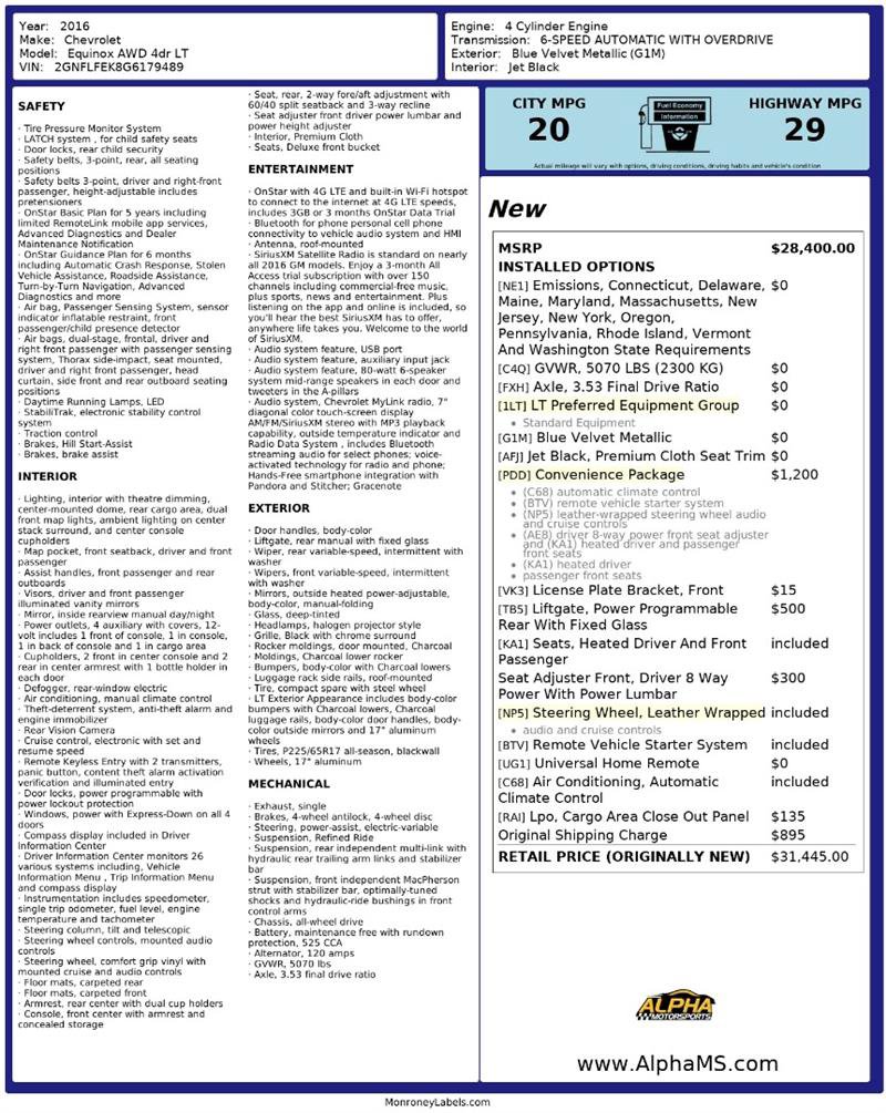 Used 2016 Chevrolet Equinox LT w/ Convenience Package image 3