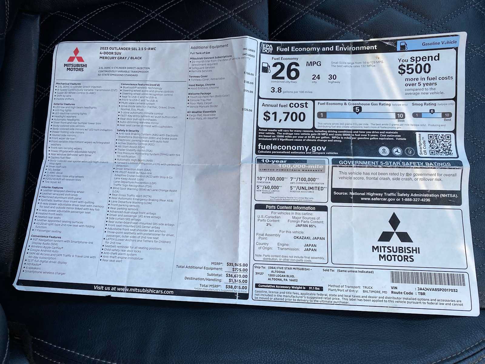 Used 2023 Mitsubishi Outlander SEL AWD/4WD image 38