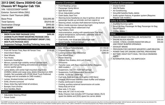 Used 2013 GMC Sierra 3500 W/T w/ Snow Plow Prep Package image 34