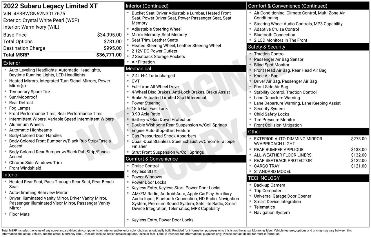 Certified 2022 Subaru Legacy Limited XT AWD/4WD image 16