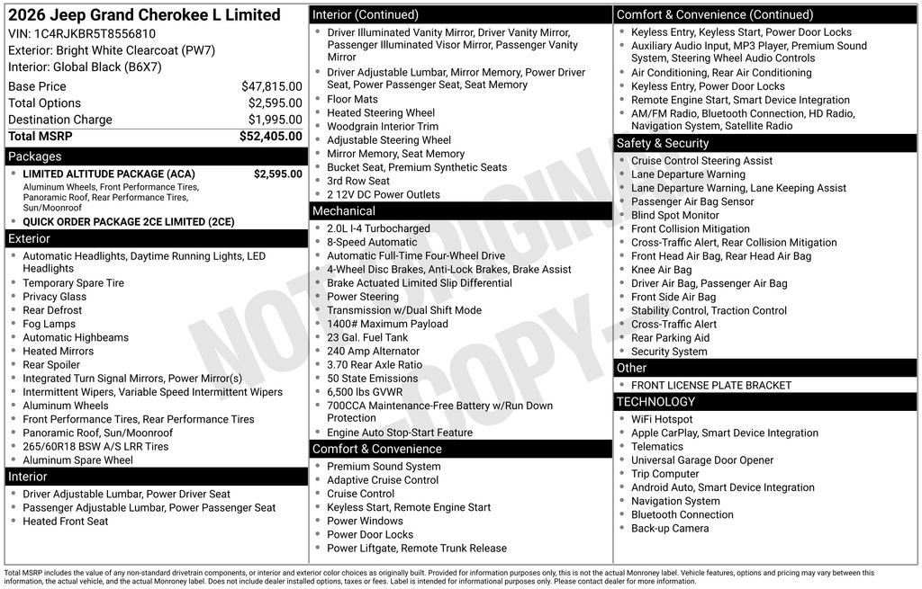 New 2026 Jeep Grand Cherokee L Limited w/ Limited Altitude Package image 4