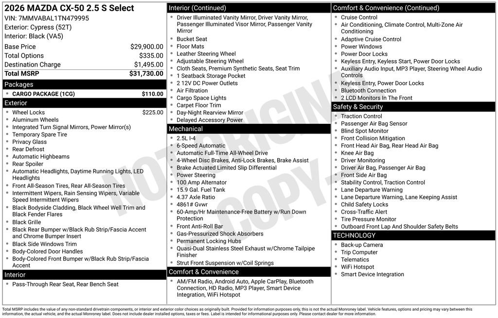 New 2026 MAZDA CX-50 AWD 2.5 S w/ Cargo Package image 2