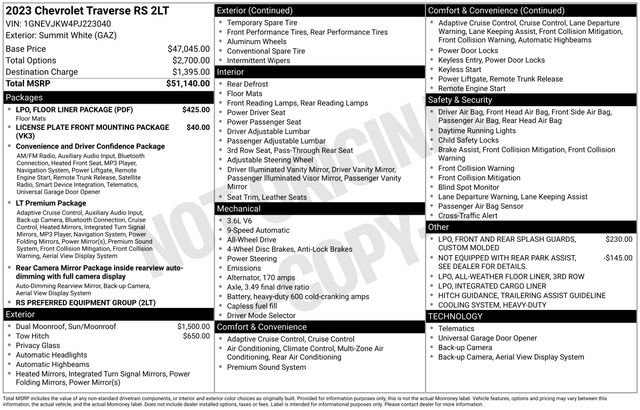 Used 2023 Chevrolet Traverse RS w/ LPO, Floor Liner Package image 2