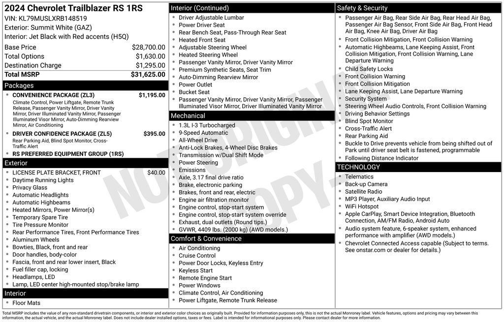 Used 2024 Chevrolet TrailBlazer RS w/ Convenience Package AWD/4WD image 5