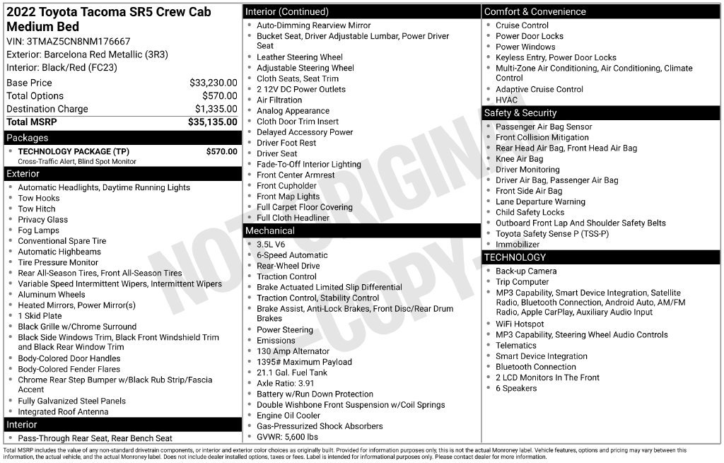 Used 2022 Toyota Tacoma SR5 w/ Technology Package RWD image 47