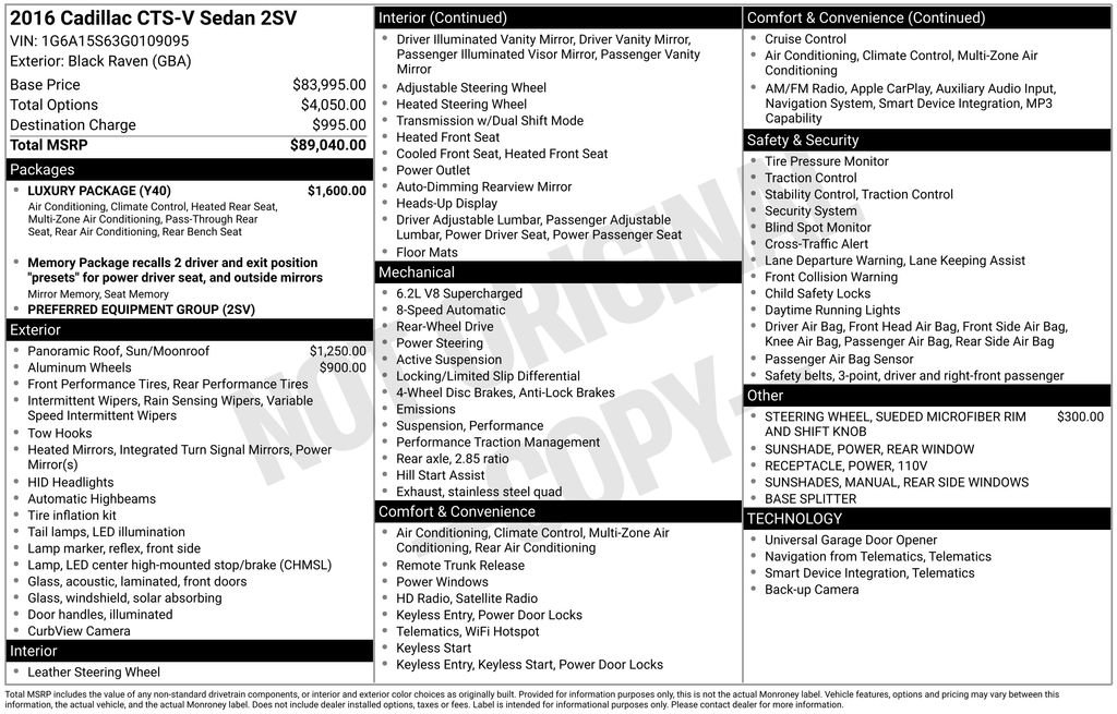 Used 2016 Cadillac CTS V w/ Luxury Package RWD image 7