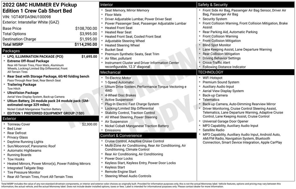Used 2022 GMC Hummer EV Edition 1 w/ LPO, Illumination Package AWD/4WD image 7