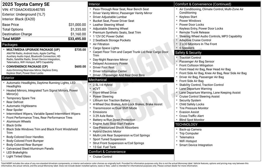 Used 2025 Toyota Camry SE w/ Multimedia Upgrade Package FWD image 37