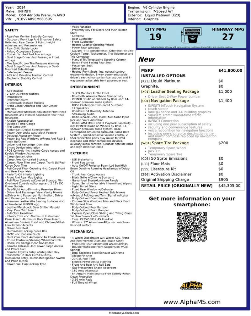 Used 2014 INFINITI Q50 Premium w/ Navigation Package image 3