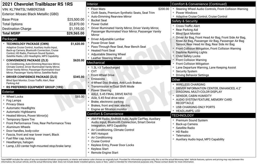 Used 2021 Chevrolet TrailBlazer RS w/ Technology Package image 10