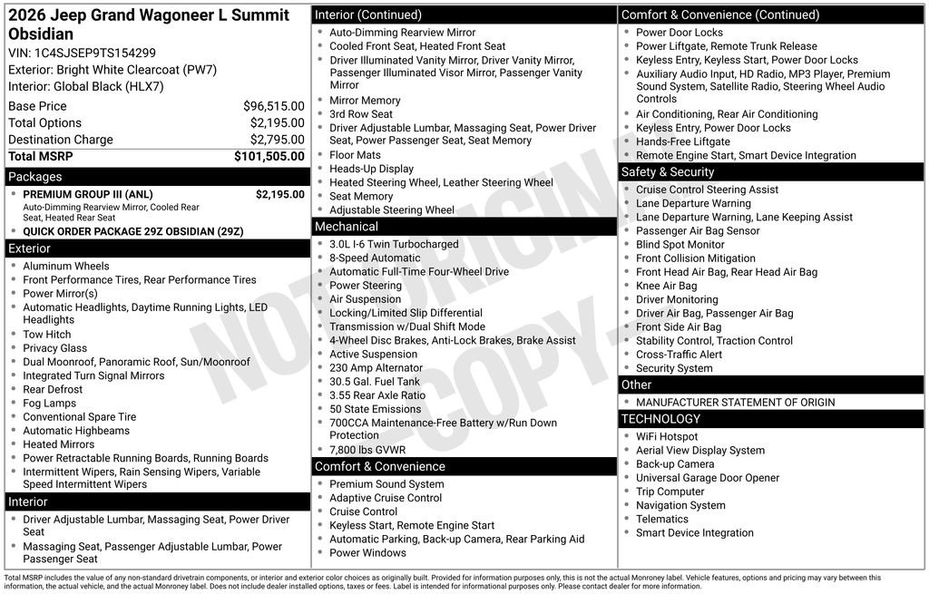 New 2026 Jeep Grand Wagoneer L Summit w/ Premium Group III image 1