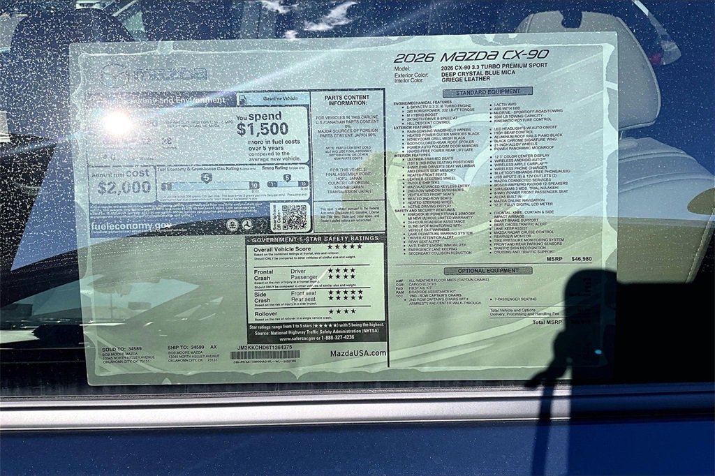 New 2026 MAZDA CX-90 3.3 Turbo w/ Premium Sport Pkg image 13