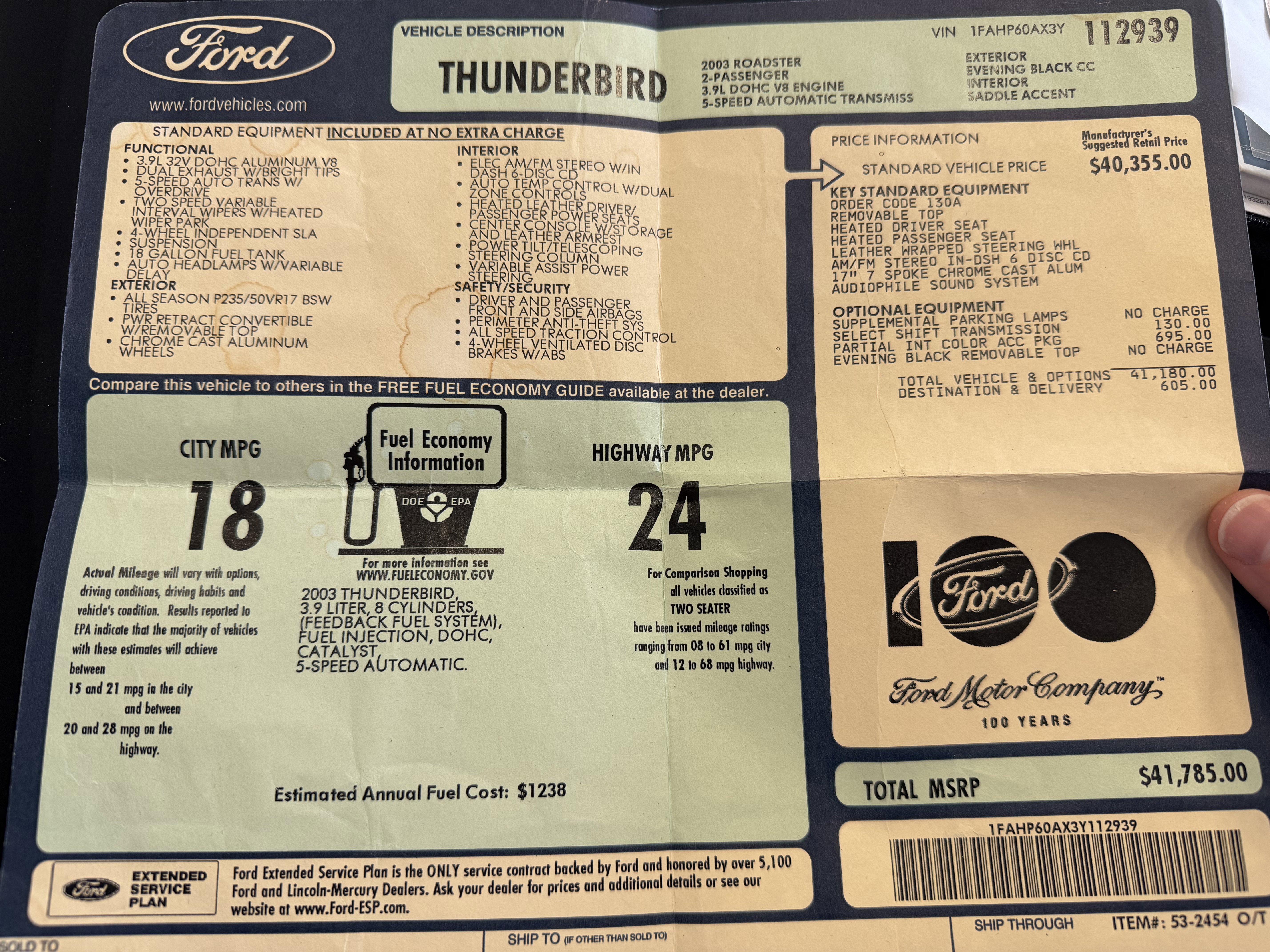 Used 2003 Ford Thunderbird Base image 8