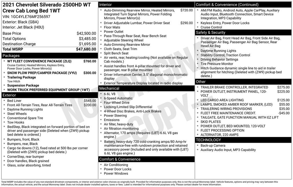 Used 2021 Chevrolet Silverado 2500 W/T w/ WT Fleet Convenience Package AWD/4WD image 16