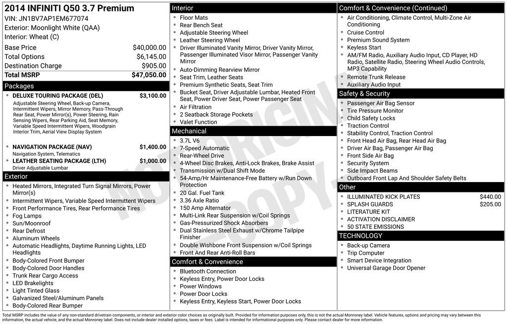 Used 2014 INFINITI Q50 Premium w/ Deluxe Touring Package image 8