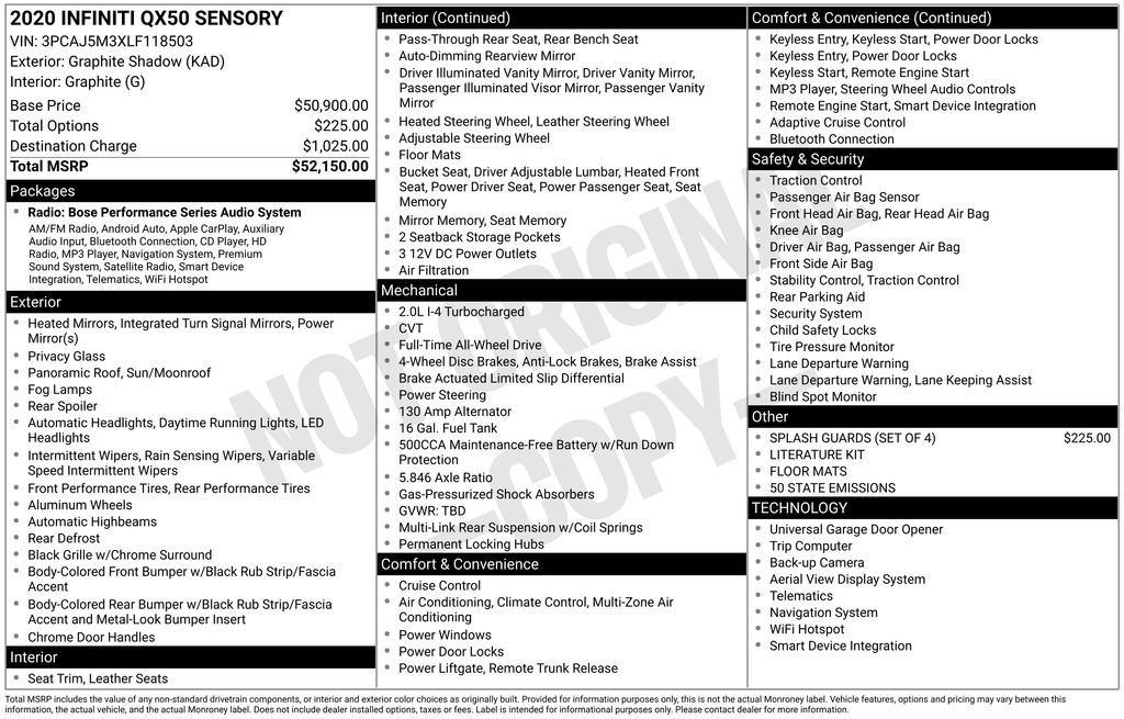 Used 2020 INFINITI QX50 Sensory image 34