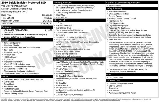 Used 2019 Buick Envision Preferred w/ LPO, Cargo Package image 7