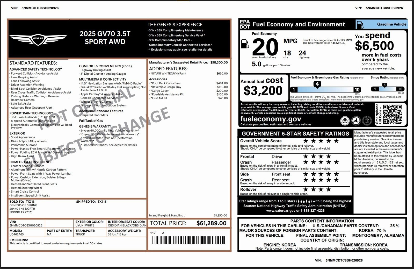 Certified 2025 Genesis GV70 3.5T Sport image 3