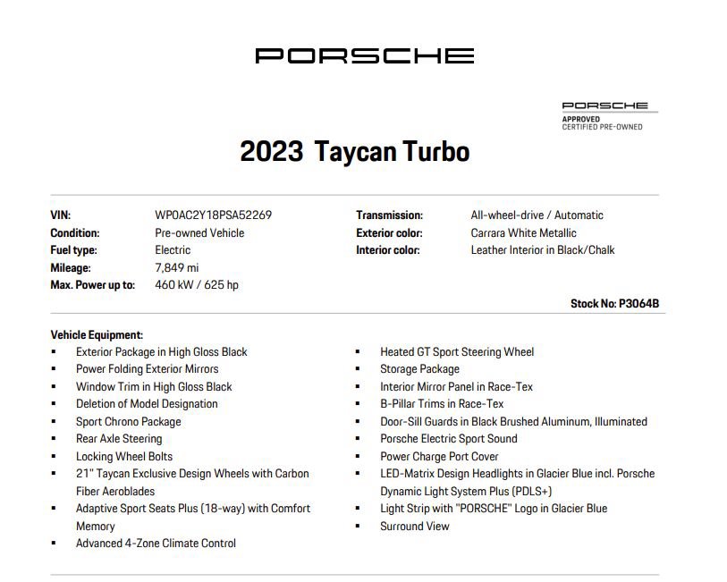 Certified 2023 Porsche Taycan Turbo AWD/4WD image 7