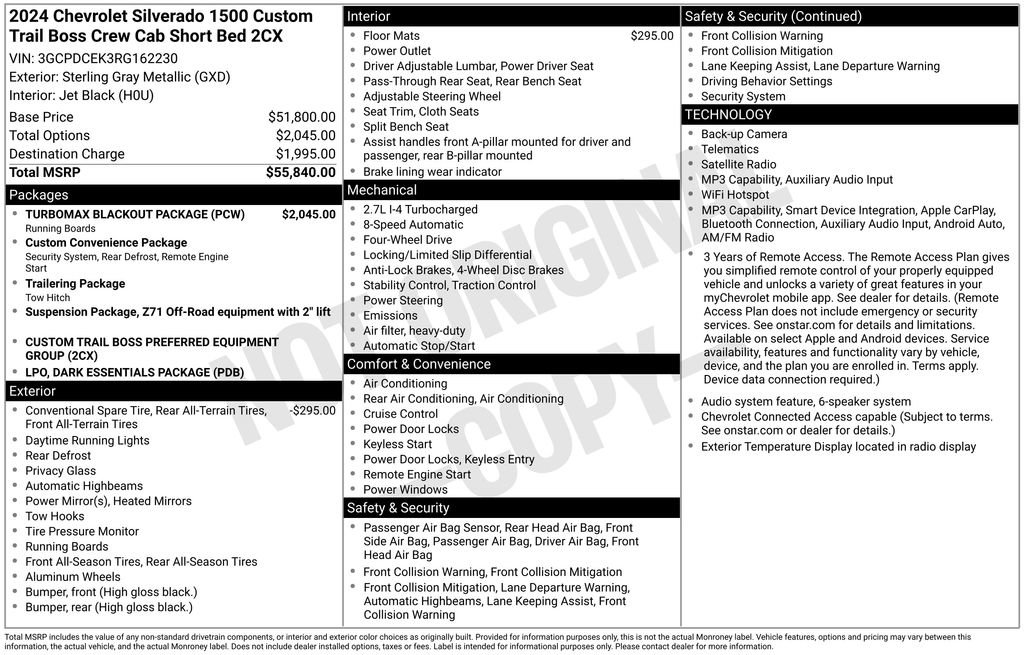 Used 2024 Chevrolet Silverado 1500 Custom Trail Boss w/ Turbomax Blackout Package AWD/4WD image 6