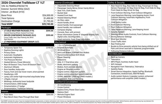 New 2026 Chevrolet TrailBlazer LT w/ LT Cold Weather Package AWD/4WD image 26