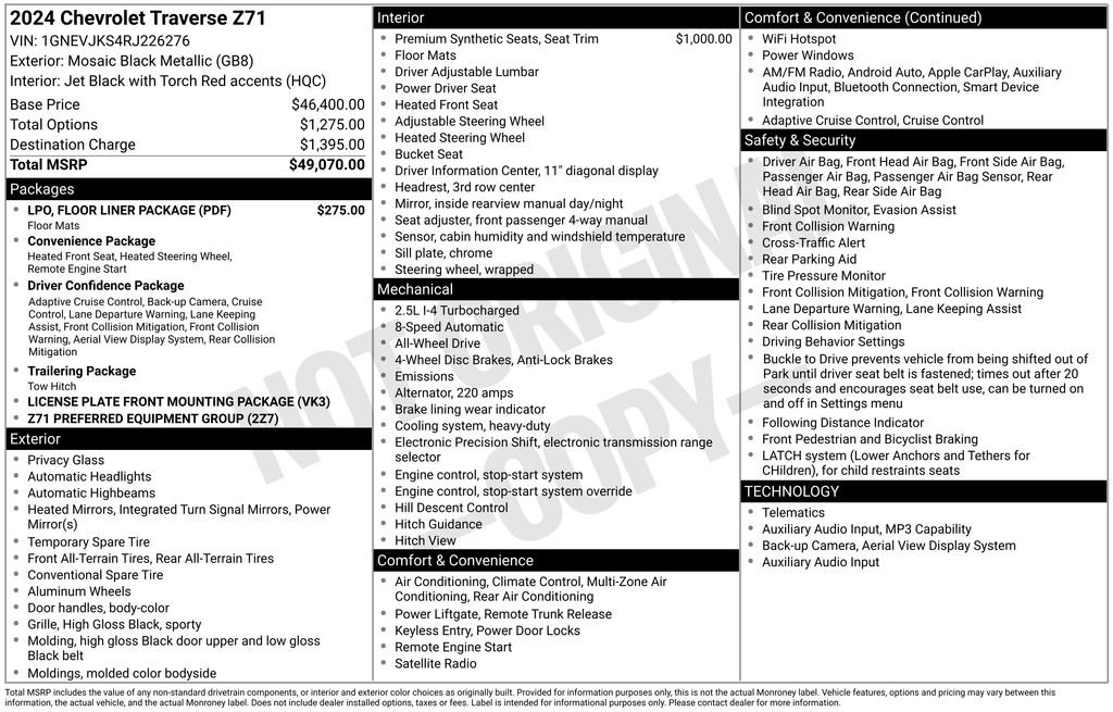 Used 2024 Chevrolet Traverse Z71 w/ LPO, Floor Liner Package AWD/4WD image 77
