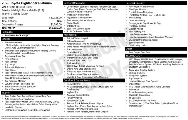 Certified 2026 Toyota Highlander Platinum AWD/4WD image 37