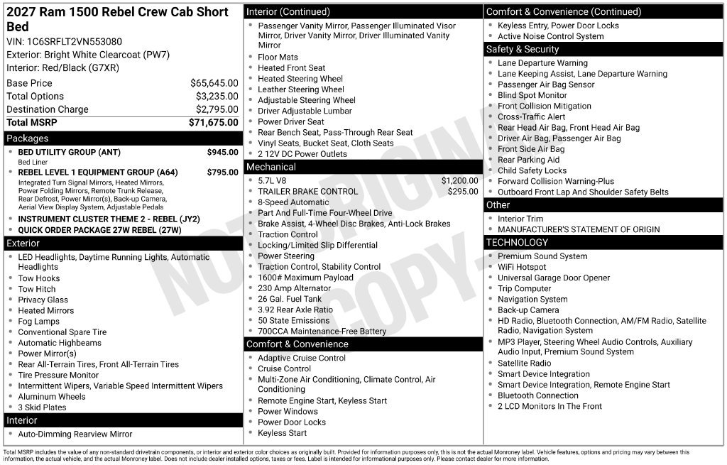 New 2027 RAM 1500 Rebel w/ Bed Utility Group AWD/4WD image 5